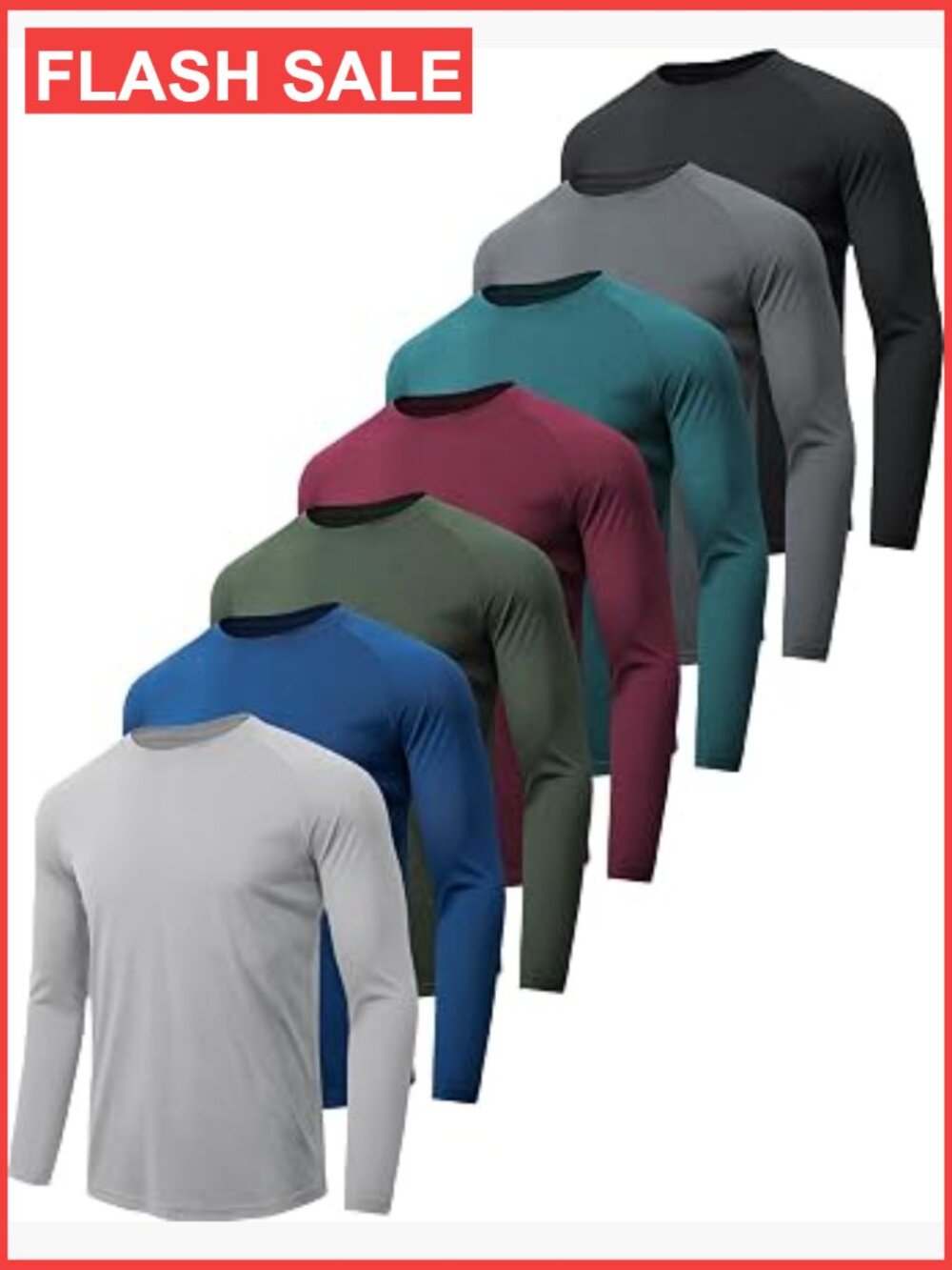 7 Pack Long Sleeve Shirts Men Sun Protection UPF 50 Quick Dry Athletic Tees